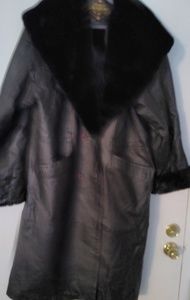 Woman's black Genuine hooded leather coat